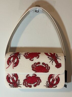 White Beaded Lobsters & Crabs Shoulder Bag
